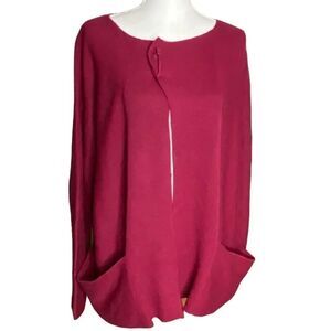 PureJill Wm’s Sz Lrg Maroon Loose Pocket Pin Closed Cardigan